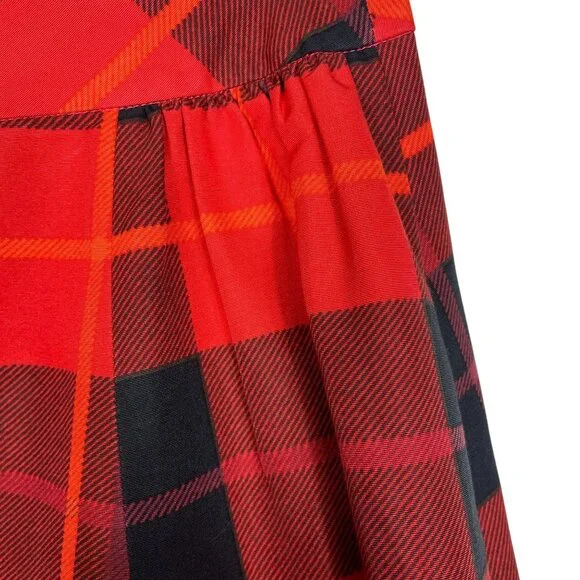 Kate Spade New York Woodland Festive Plaid Midi Skirt Red Black Size 2 - Picture 2 of 8